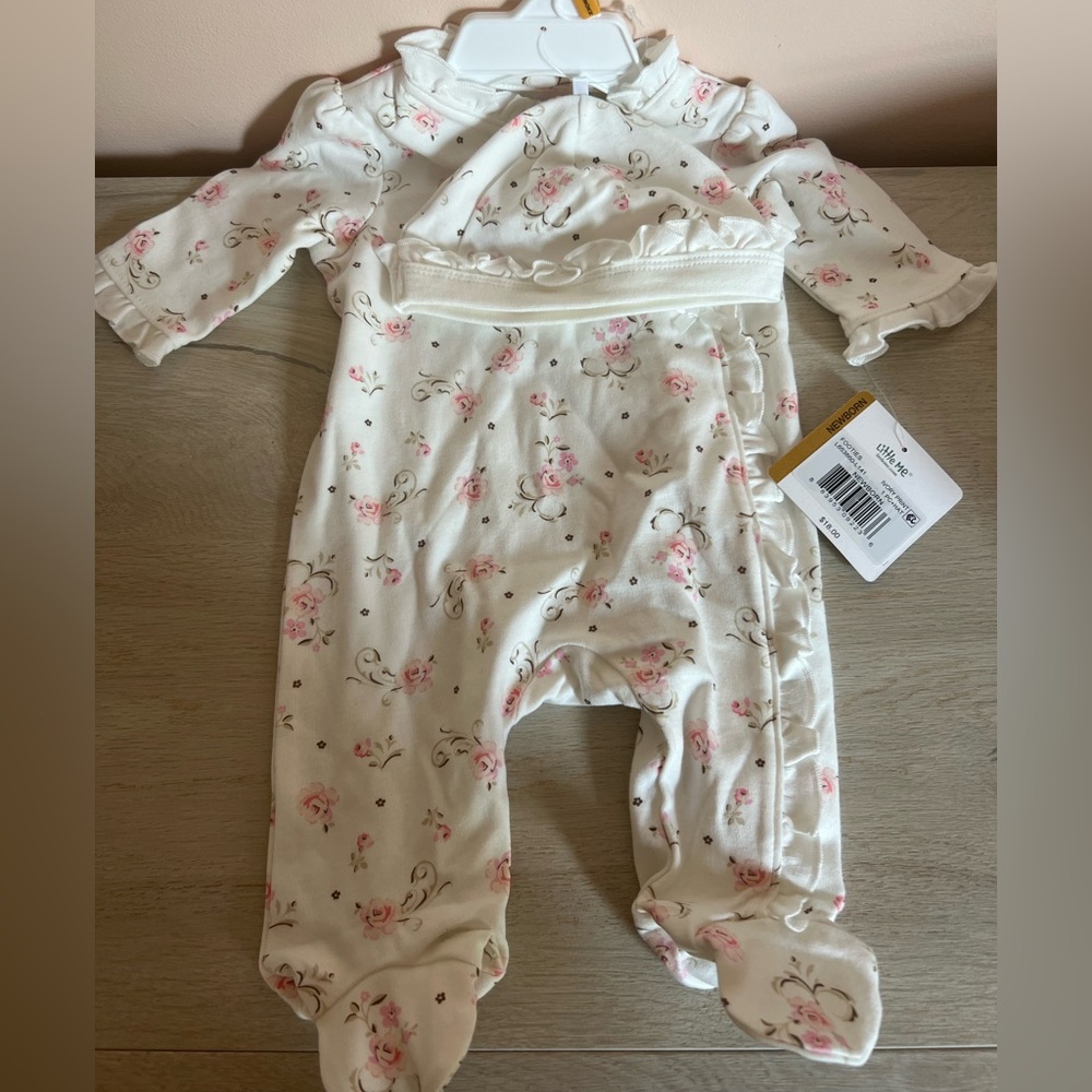 Little Me Floral Footie - Cream and Pink